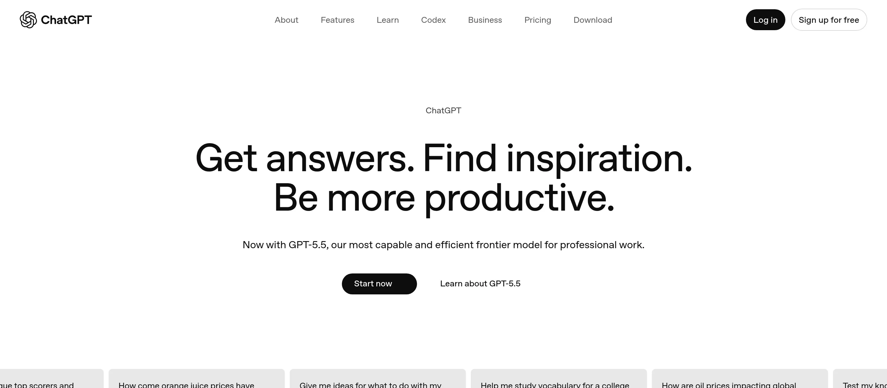 ChatGPT homepage