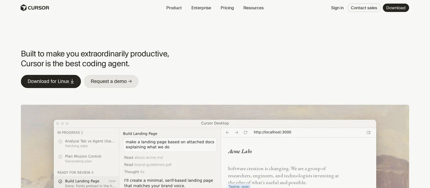 Cursor homepage