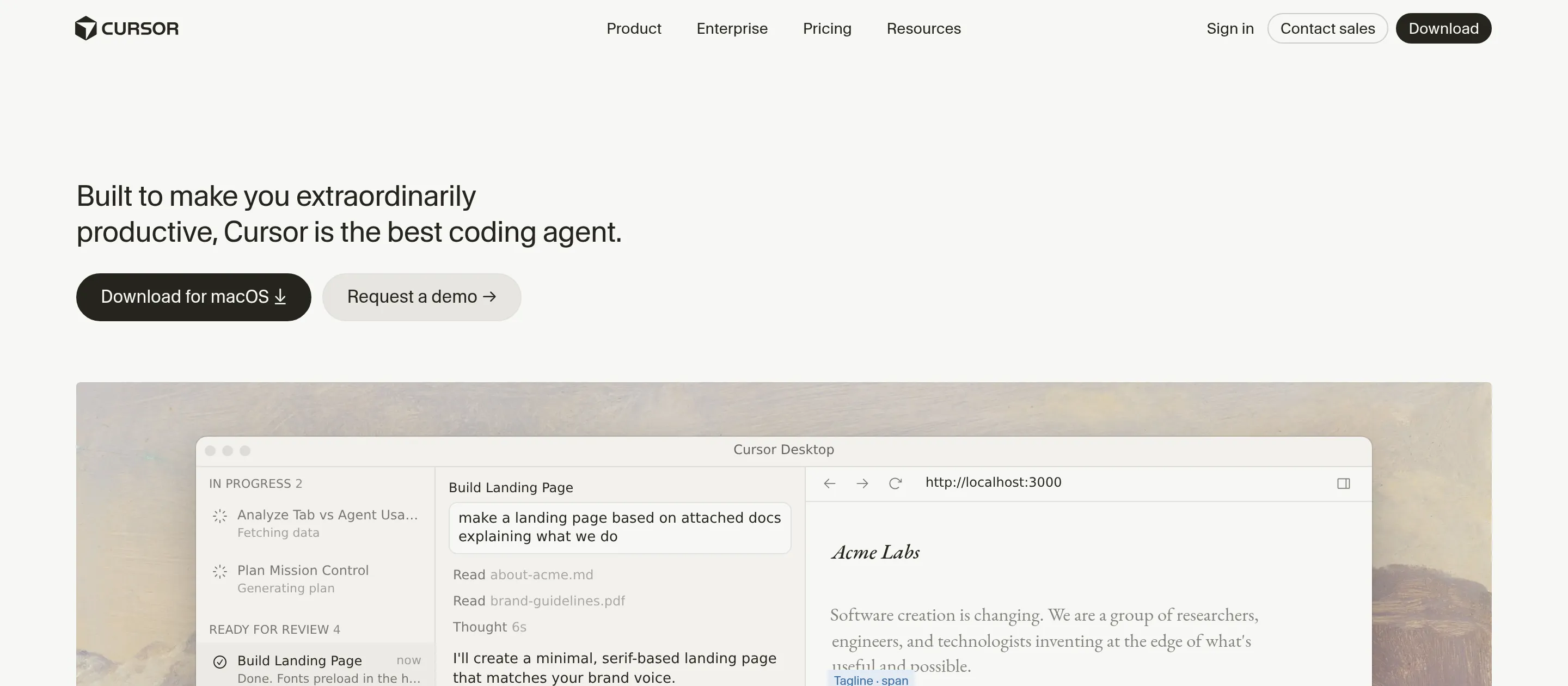 Cursor homepage