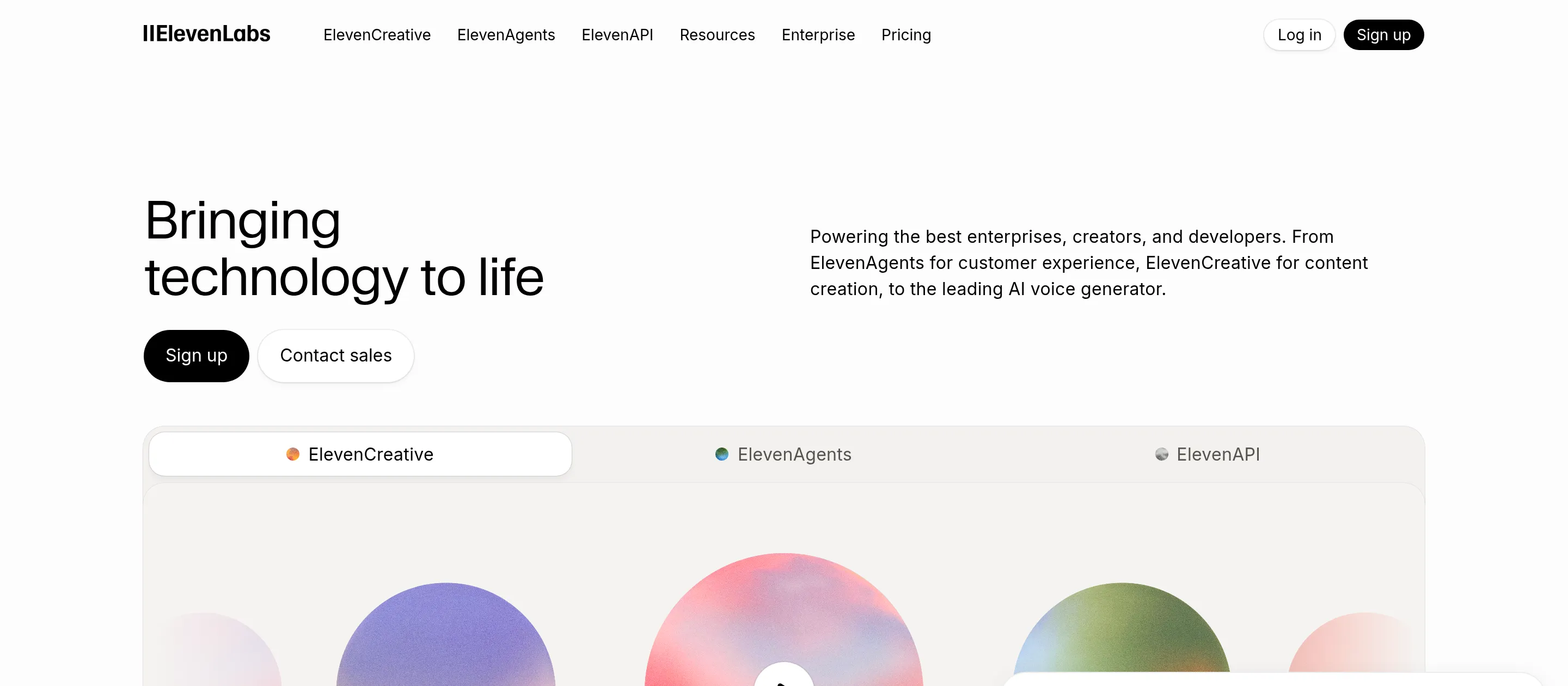 ElevenLabs homepage