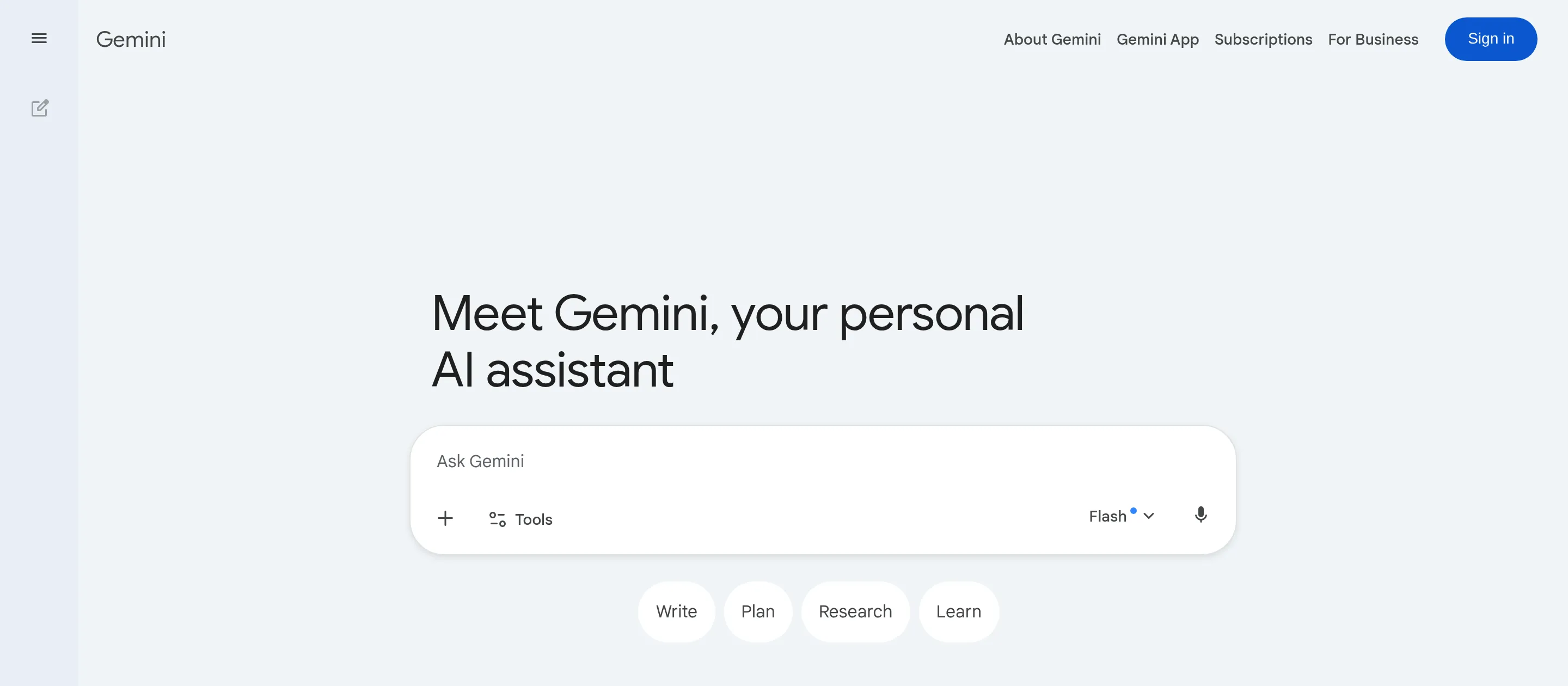 Google Gemini homepage