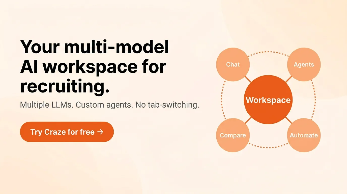 Your multi-model AI workspace for recruiting. Multiple LLMs. Custom agents. No tab-switching. Try Craze for free.