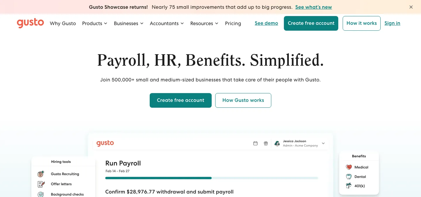 Gusto payroll and HR platform