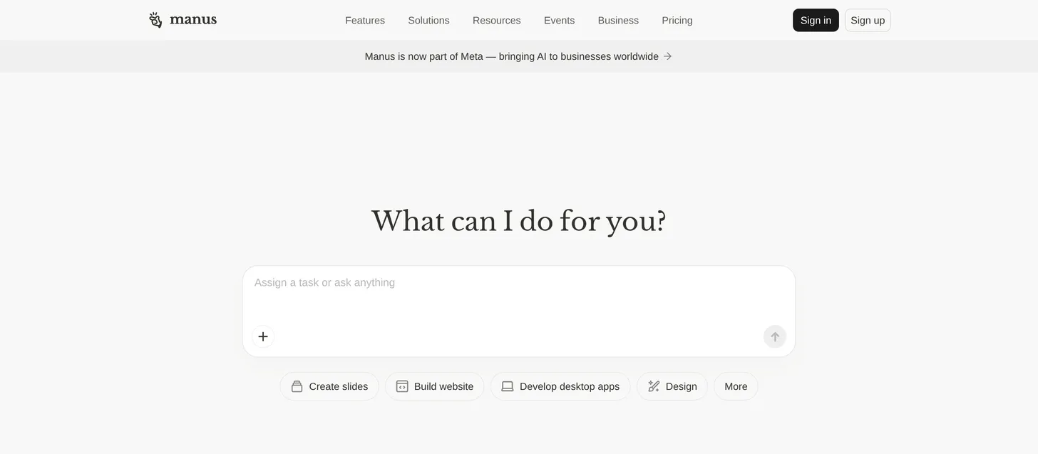Manus homepage