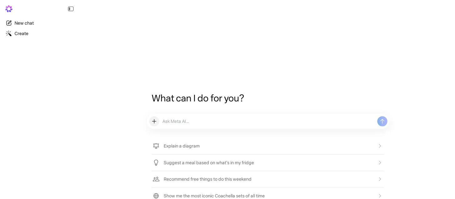 Meta AI homepage