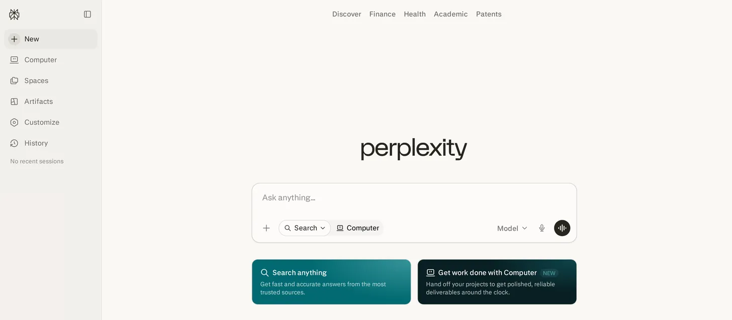 Perplexity homepage