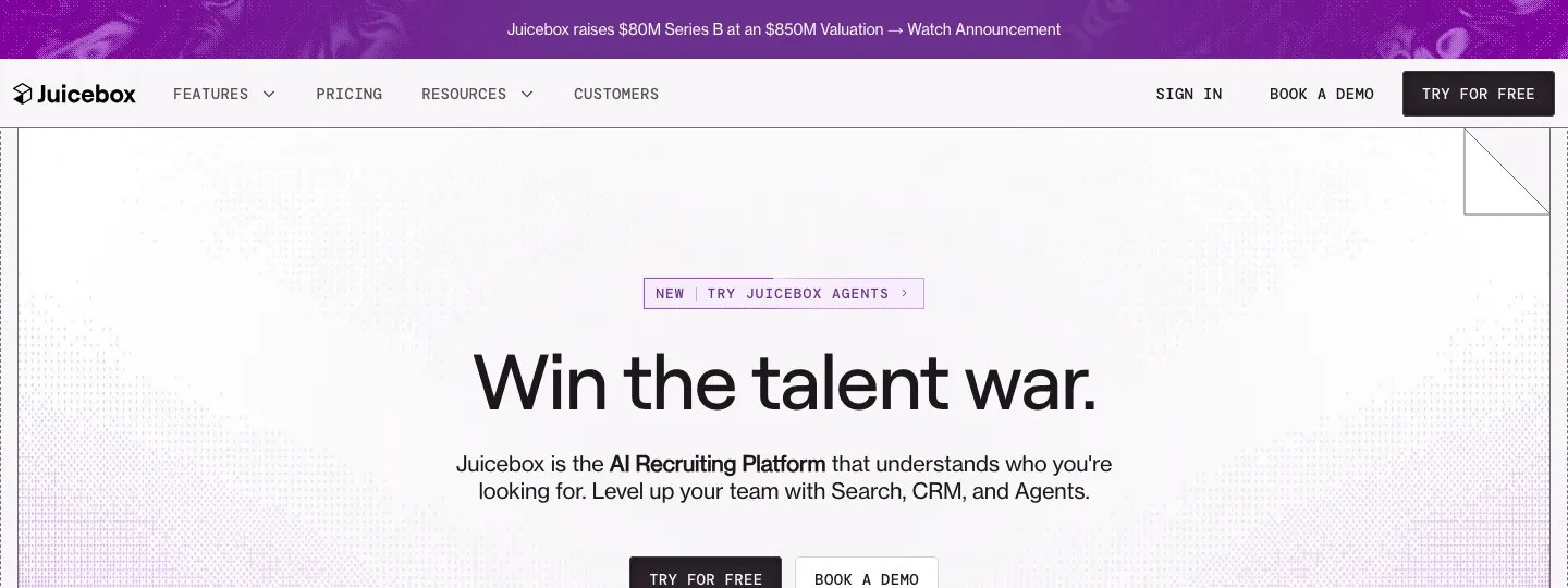 Juicebox PeopleGPT homepage showing its AI-native people search platform